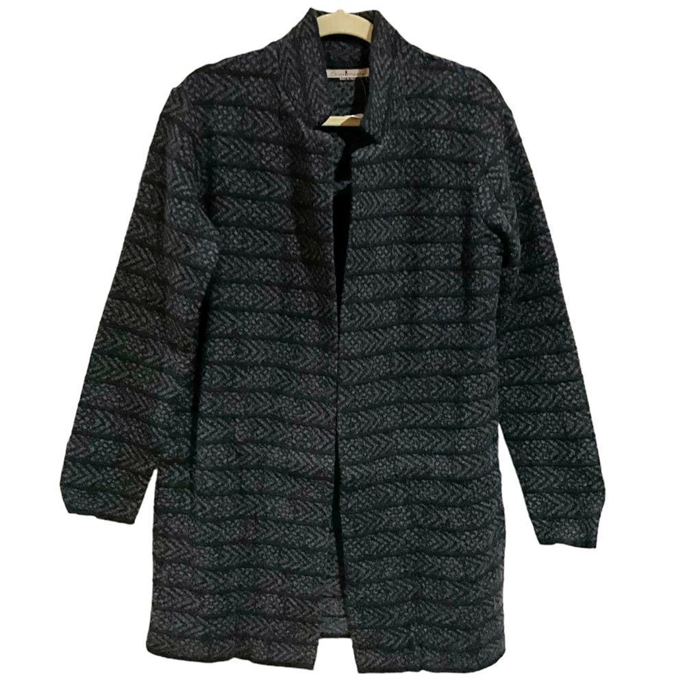 CHIARAMENTE Made in Italy Wool Cardigan Sweater Coat Gray Striped Size M NWT